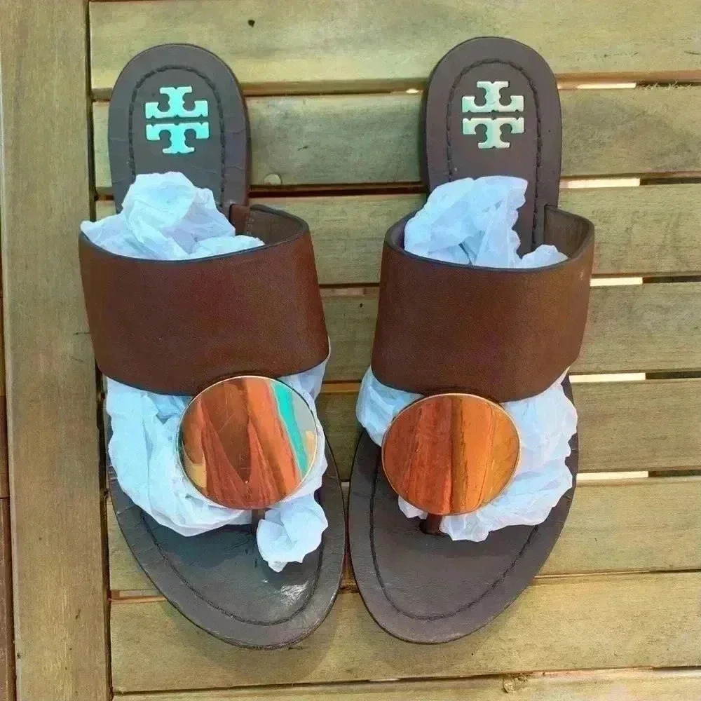 Tory Burch Paris Disk brown leather sandals